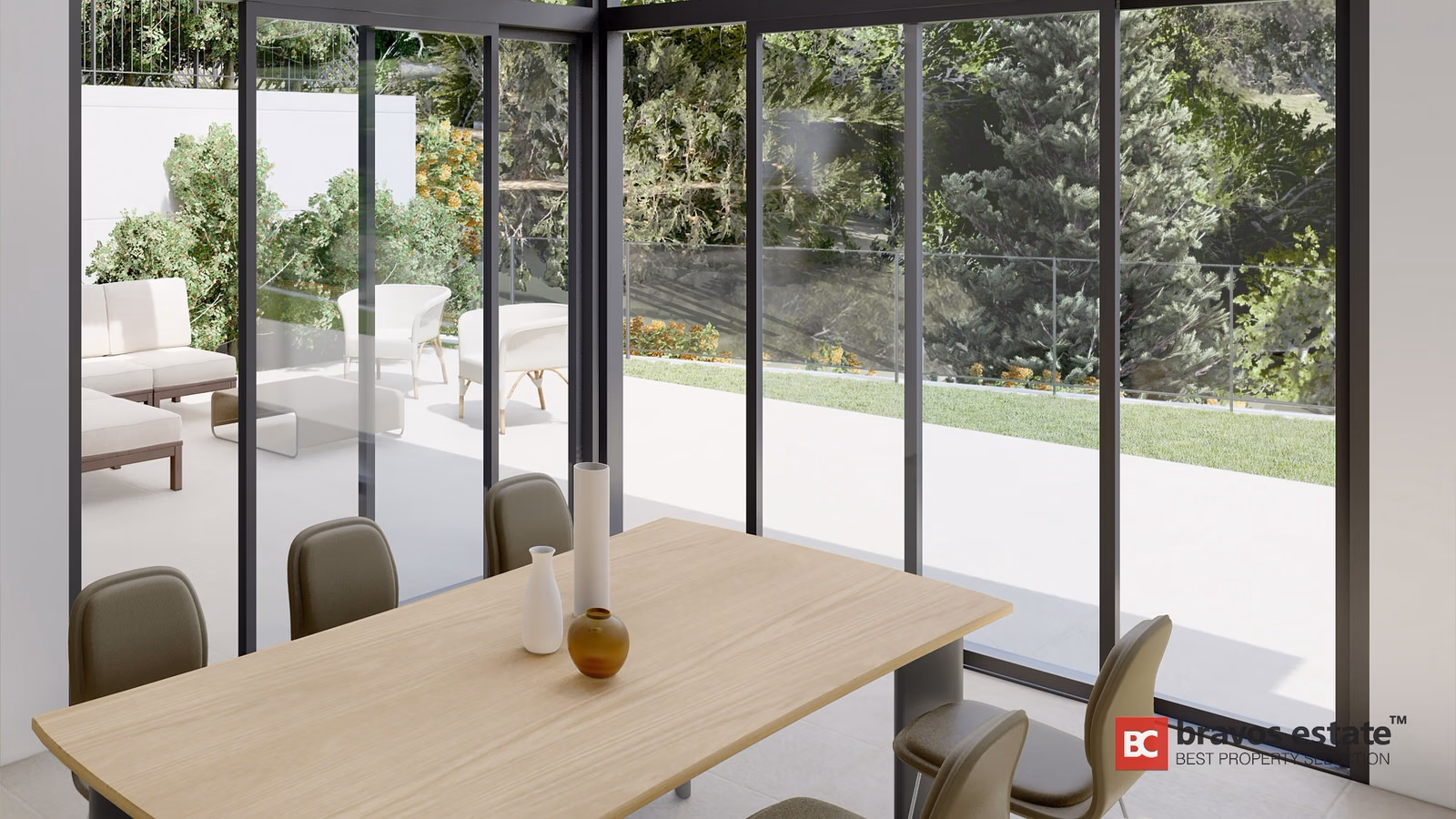Living room with full-height glazing opening onto the garden