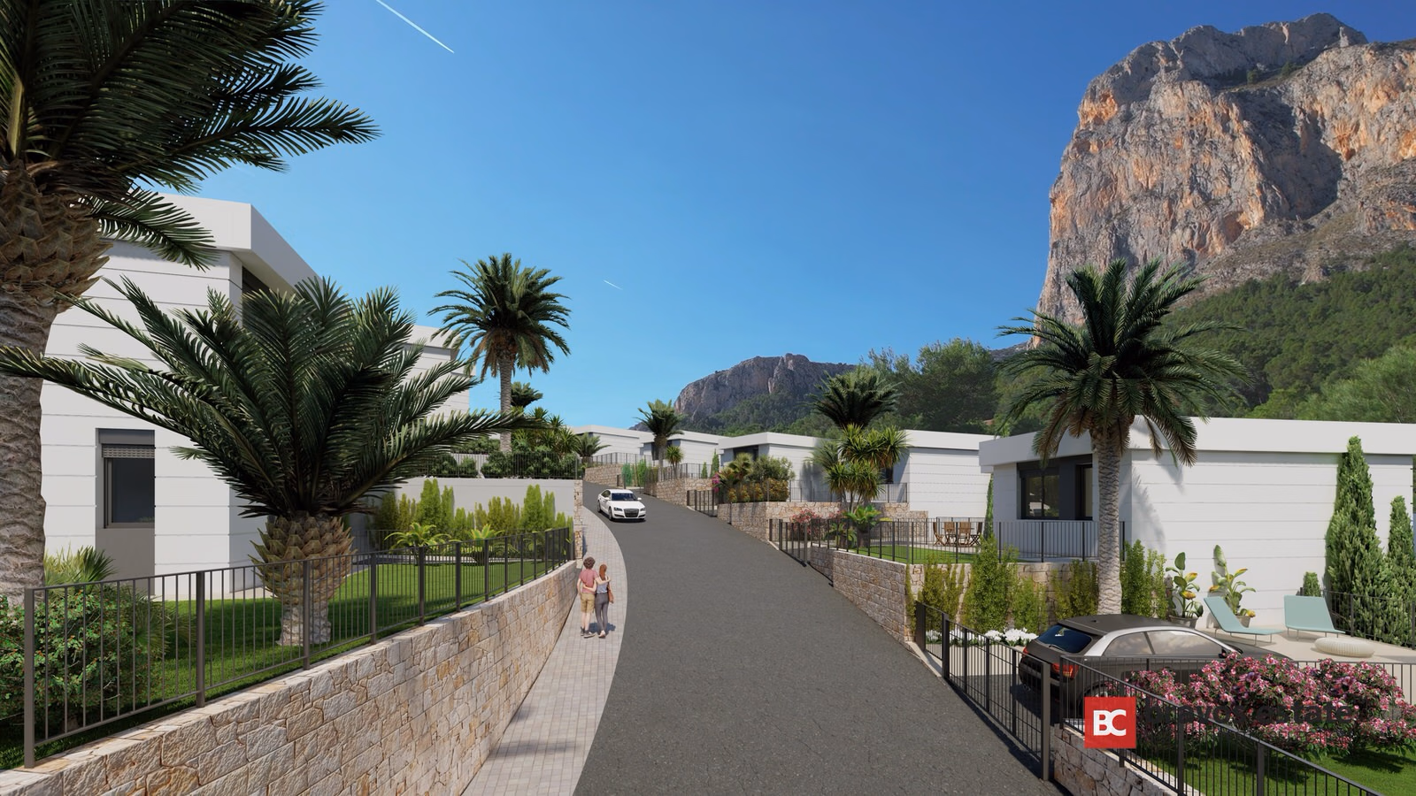 Access road through the residential with the mountain behind