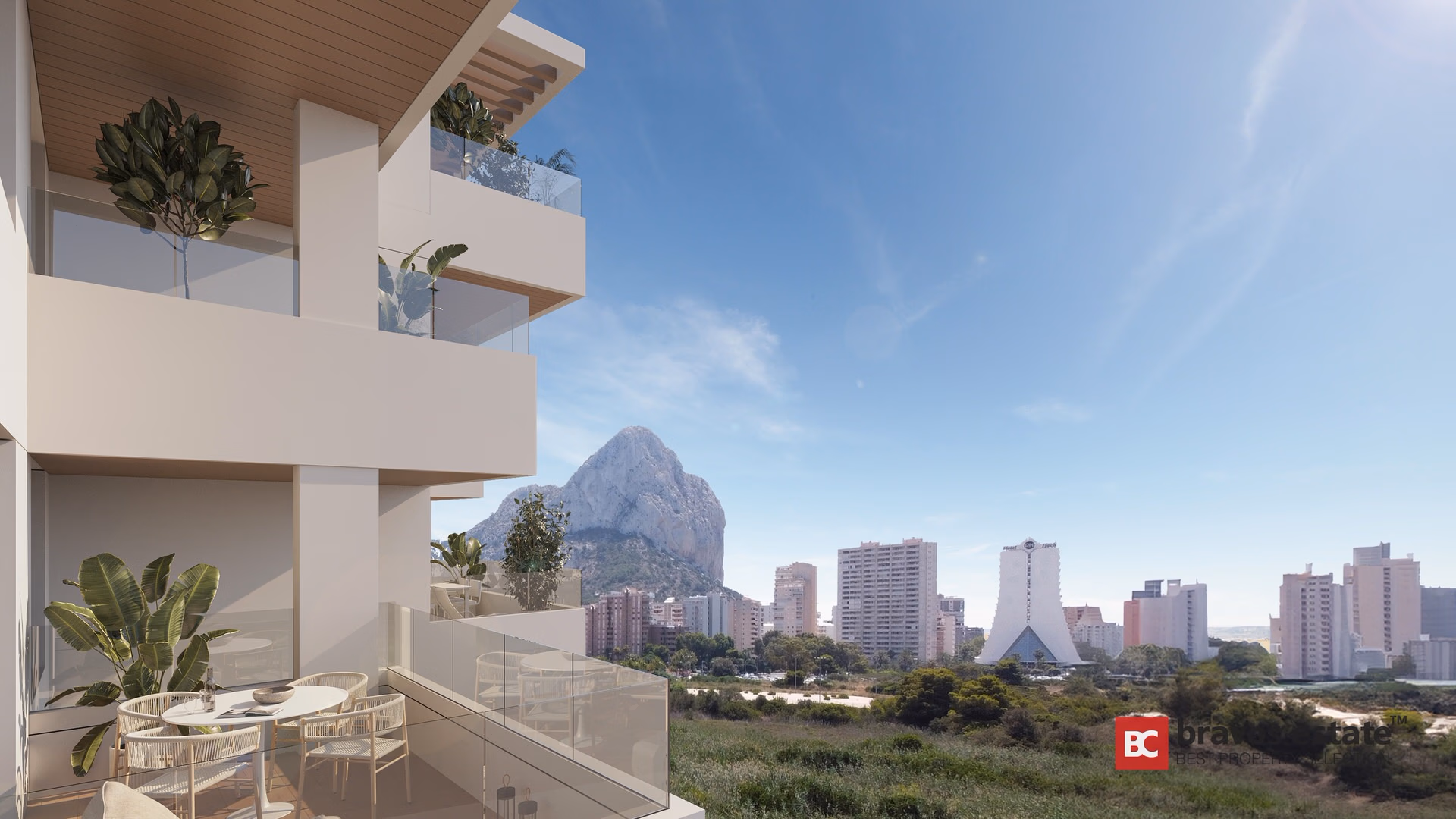 Terraza del apartamento con vistas al Peñón de Ifach en Calpe