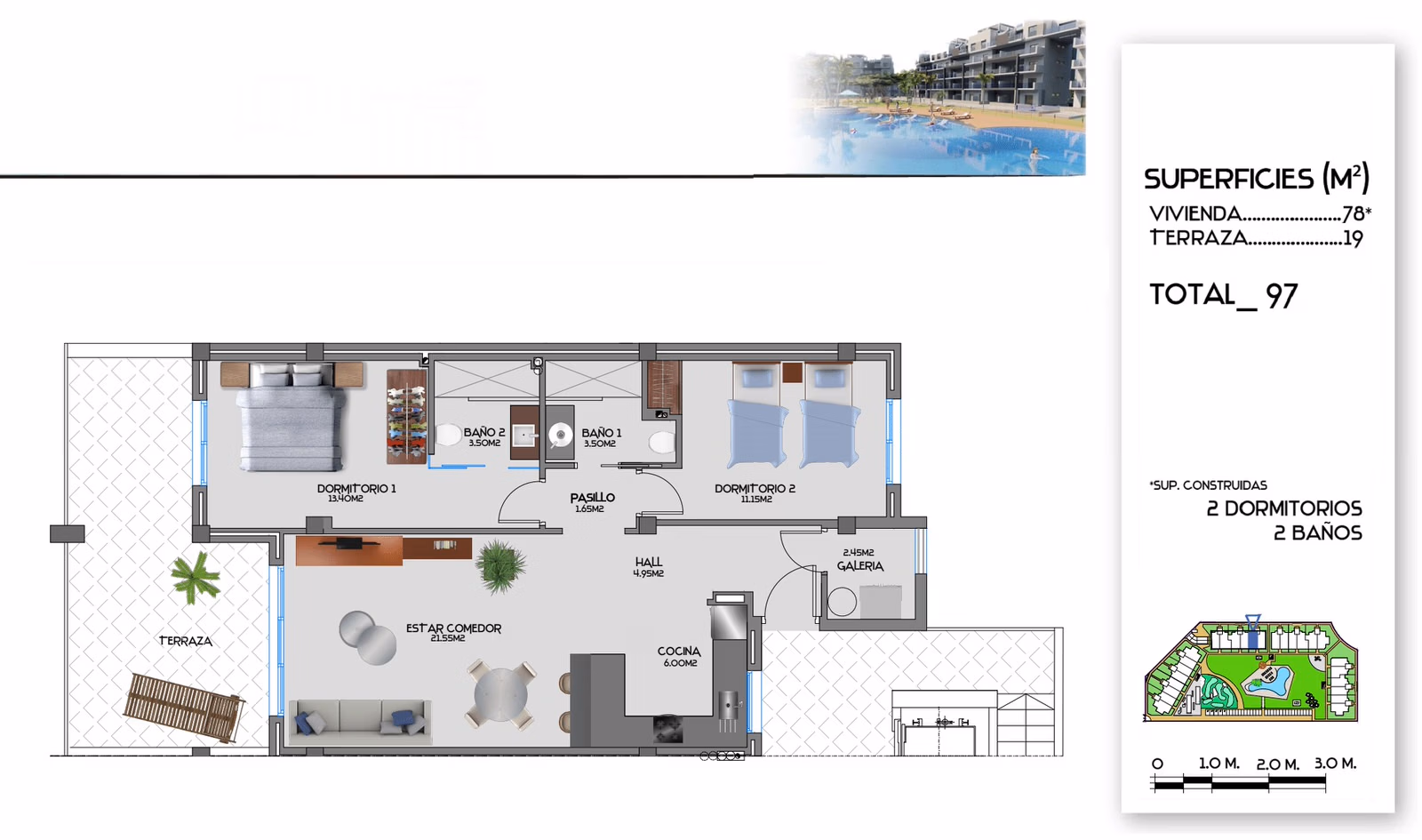 Новые апартаменты, 2 спальни в Гвардамар-дель-Сегура · 97 m² - 34