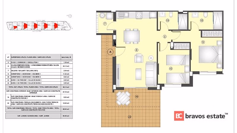 Новое бунгало, 2 спальни в Бусоте · 90 m² - 7